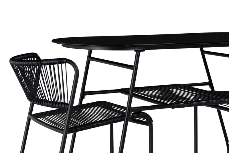 Lamborg Cafésett 120 cm Oval + 2 stoler - Glass/Svart - Hagemøbler - Hagegruppe - Cafesett