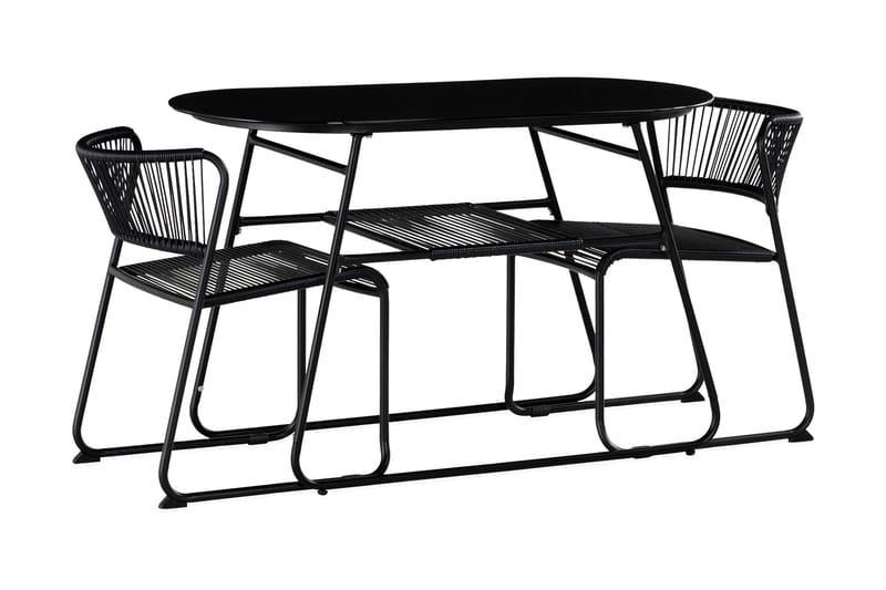 Lamborg Cafésett 120 cm Oval + 2 stoler, Glass/Svart