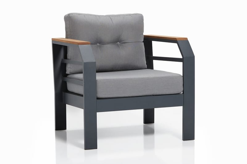 Lassento Cafésett 137 cm + 2-seters Sofa + 2 Lenestoler - Grå / Svart - Balkonggrupper - Cafesett