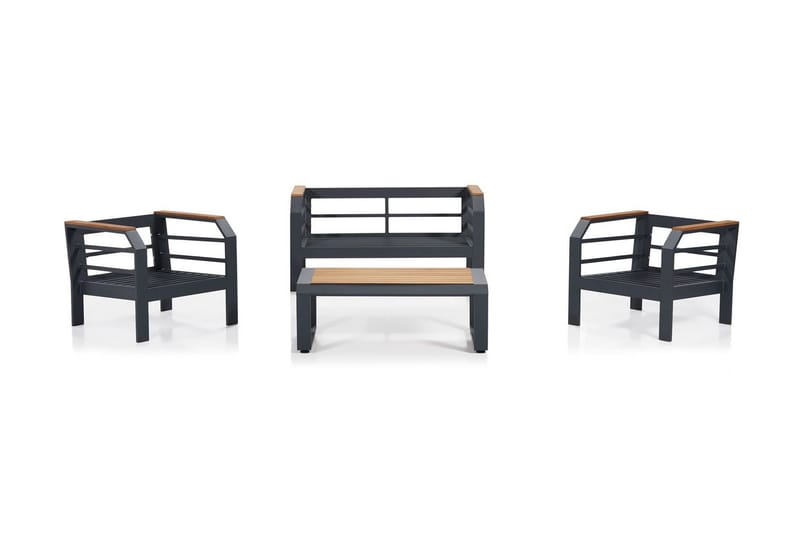 Lassento Cafésett 137 cm + 2-seters Sofa + 2 Lenestoler - Grå / Svart - Hagemøbler - Hagegruppe - Cafesett