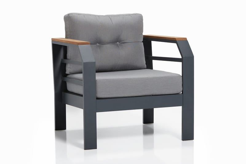 Lassento Cafésett 137 cm + 2-seters Sofa + 2 Lenestoler - Grå / Svart - Hagemøbler - Hagegruppe - Cafesett