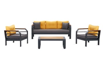 Lassento Cafésett 197 cm + 3-seters Sofa + 2 Lenestoler - Gul/Grå/Svart - Hagemøbler - Hagegruppe - Cafesett