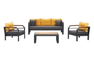 Lassento Cafésett 197 cm + 3-seters Sofa + 2 Lenestoler - Gul/Grå/Svart - Hagemøbler - Hagegruppe - Cafesett