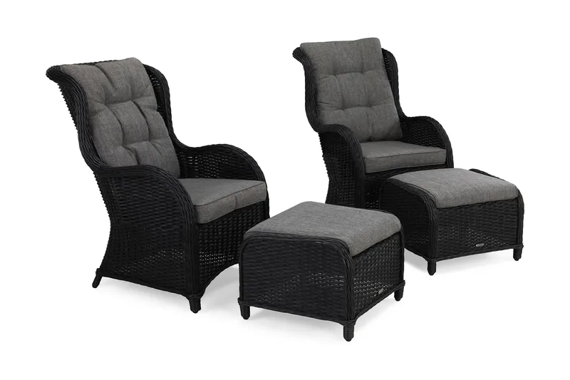 Marcus Ørelapplenestol med Fotskammel m Pute 2-pk, Svart