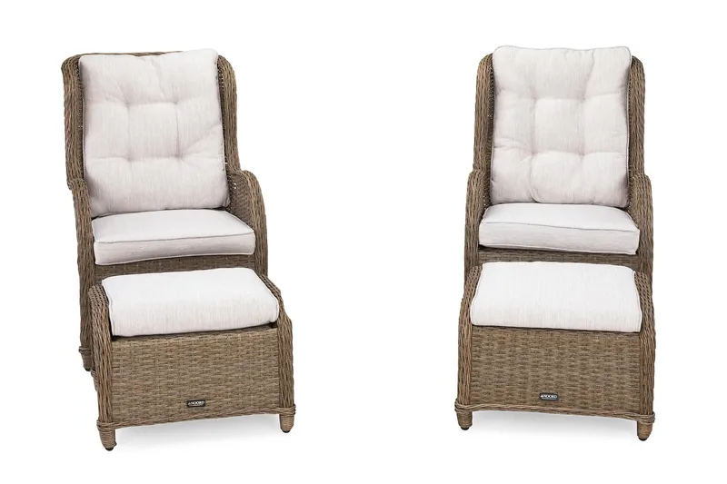 Marcus Ørelapplenestol med Fotskammel m Pute 2-pk - Natur - Hagemøbler - Balkong - Balkongmøbler - Balkonggrupper