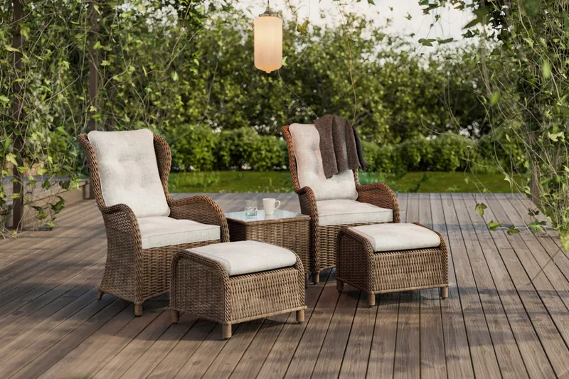 Marcus Ørelapplenestol med Fotskammel m Pute 2-pk - Natur - Hagemøbler - Balkong - Balkongmøbler - Balkonggrupper