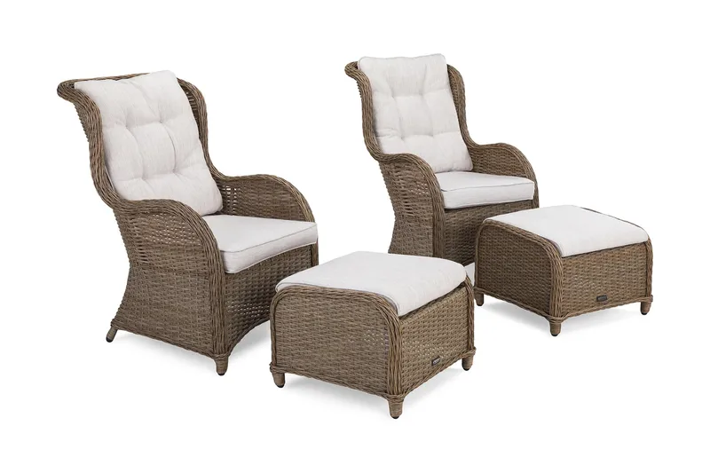 Marcus Ørelapplenestol med Fotskammel m Pute 2-pk - Natur - Hagemøbler - Balkong - Balkongmøbler - Balkonggrupper