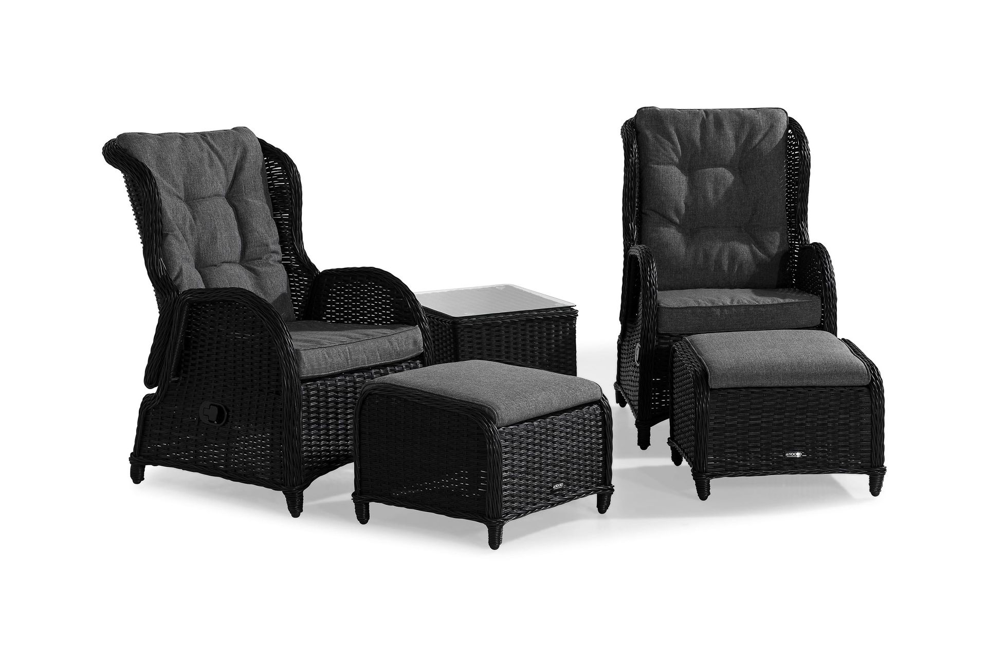 Marcus Cafésett med 2 Reclinerlenestoler m Pute - Svart
