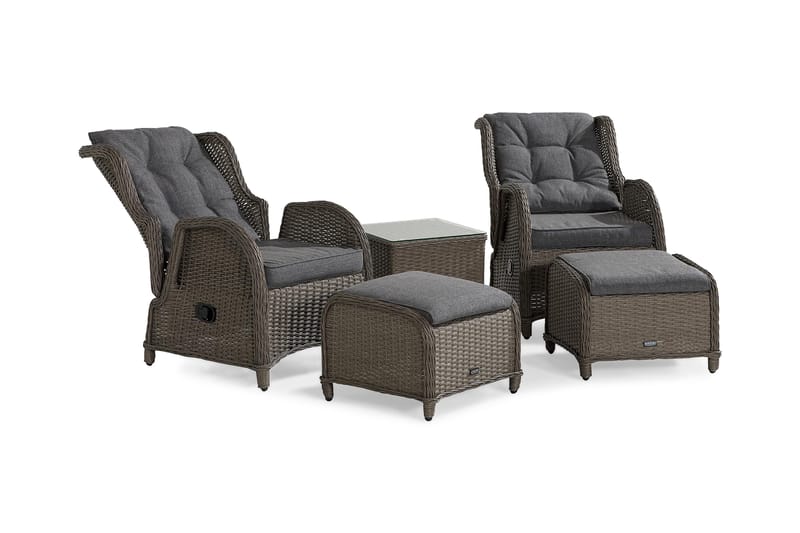 Marcus Cafésett med 2 Reclinerlenestoler m Pute - Grå - Hagemøbler - Hagegruppe - Cafesett