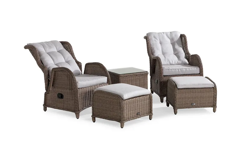 Marcus Cafésett med 2 Reclinerlenestoler m Pute - Natur - Hagemøbler - Hagegruppe - Cafesett
