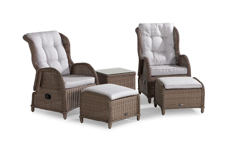 Marcus Cafésett med 2 Reclinerlenestoler m Pute - Natur - Hagemøbler - Hagegruppe - Cafesett