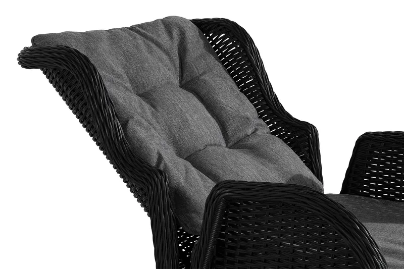 Marcus Cafésett med 2 Reclinerlenestoler m Pute - Svart - Hagemøbler - Hagegruppe - Cafesett