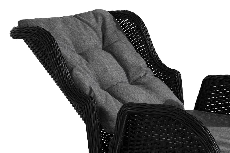 Marcus Cafésett med 2 Reclinerlenestoler m Pute - Svart - Hagemøbler - Hagegruppe - Cafesett