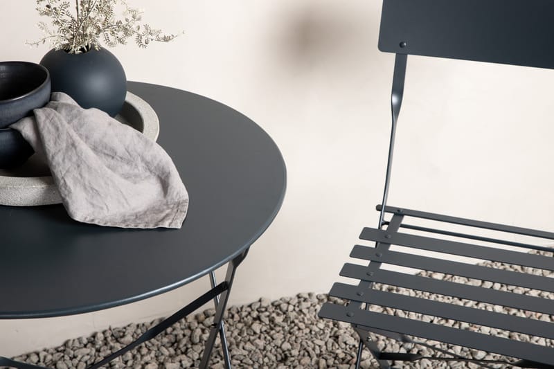 Marsellie Cafésett Rundtt Ø60 cm + 2 Spisestoler Mørkegrå - Venture Home - Balkonggrupper - Cafesett
