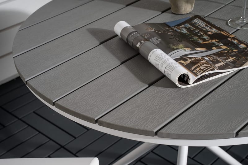 Parma Cafésett Rundt Ø90 cm + 2 Break Posisjonsstoler - Hvit/Grå - Hagemøbler - Balkong - Balkongmøbler - Balkonggrupper