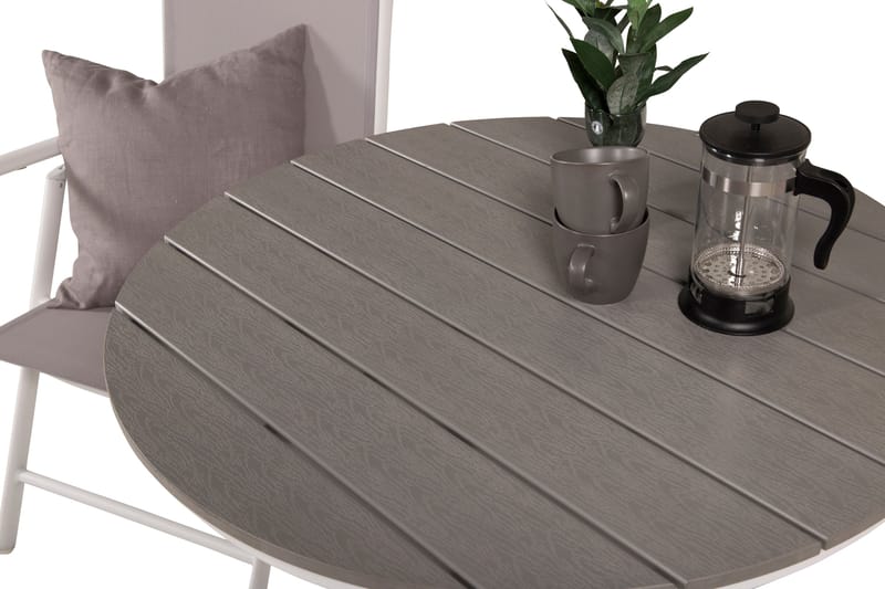 Parma Cafésett Rundt Ø90 cm + 2 Break Posisjonsstoler - Hvit/Grå - Hagemøbler - Balkong - Balkongmøbler - Balkonggrupper