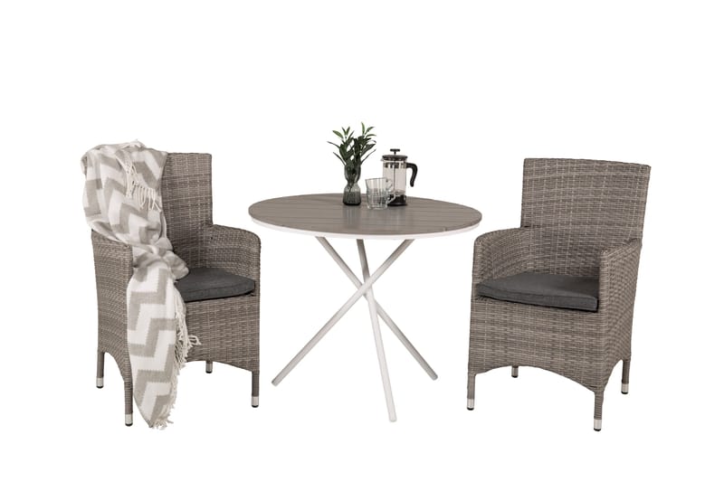 Parma Cafésett Rundt Ø90 cm + 2 Malin Karmstoler - Brun/Hvit - Hagemøbler - Balkong - Balkongmøbler - Balkonggrupper