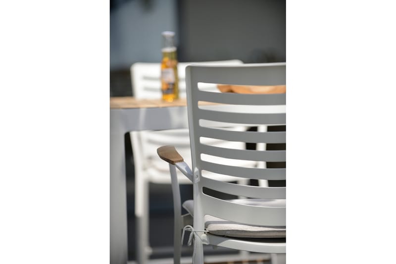 Portals Bargruppe 95 cm + Barstol - Hvit/Teak - Hagemøbler - Balkong - Balkongmøbler - Balkonggrupper