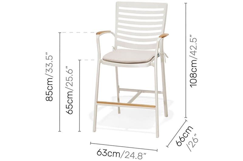 Portals Bargruppe 95 cm + Barstol - Hvit/Teak - Hagemøbler - Balkong - Balkongmøbler - Balkonggrupper
