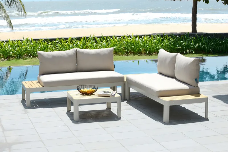 Portals Loungegruppe 4-seter, Hvit/Teak