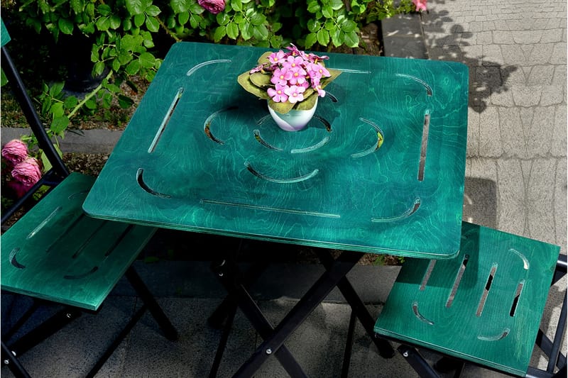 Riotorto Cafésett 60 cm Blomst + 2 Stoler - Grønn / Svart - Hagemøbler - Hagegruppe - Cafesett