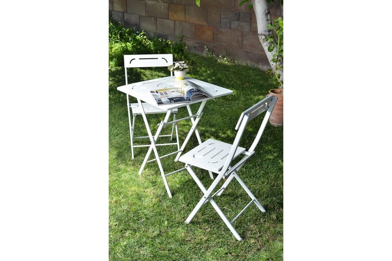 Riotorto Cafésett 60 cm Blomst + 2 Stoler - Hvit - Hagemøbler - Hagegruppe - Cafesett
