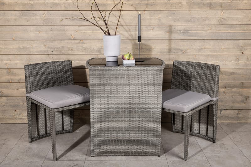 Savanna Cafésett 50 cm + 2 Spisestoler - Grå - Hagemøbler - Hagegruppe - Cafesett