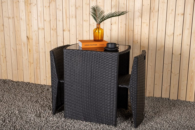 Savanna Cafésett 50 cm + 2 Spisestoler - Svart - Hagemøbler - Hagegruppe - Cafesett