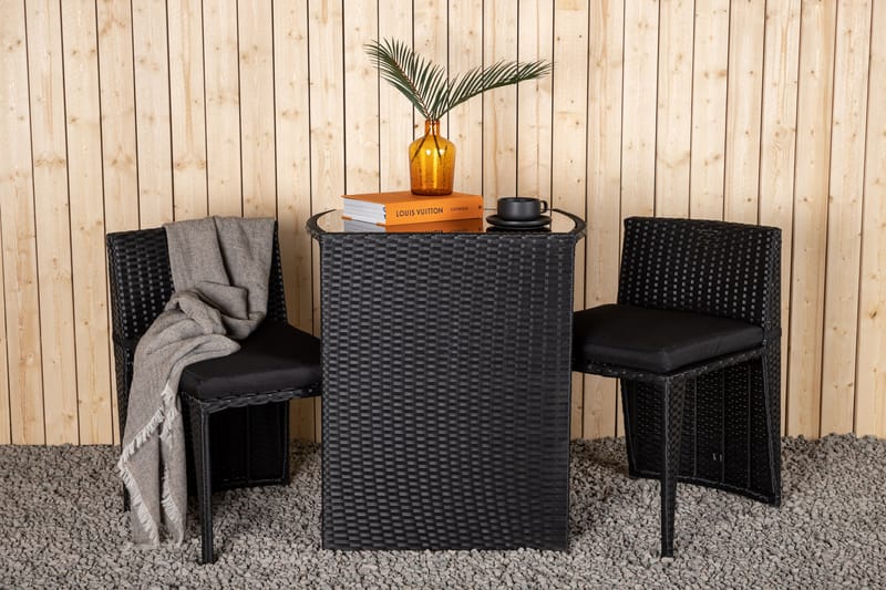 Savanna Cafésett 50 cm + 2 Spisestoler - Svart - Hagemøbler - Hagegruppe - Cafesett