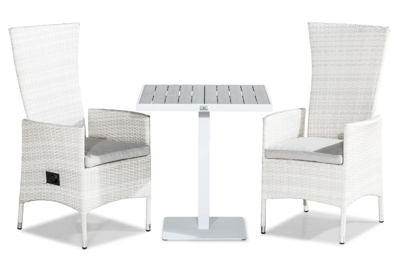 Sierra Cafésett 70x70 + 2 Jenny Stol Stillbar m Pute - Hvit/Offwhite - Hagemøbler - Hagegruppe - Cafesett