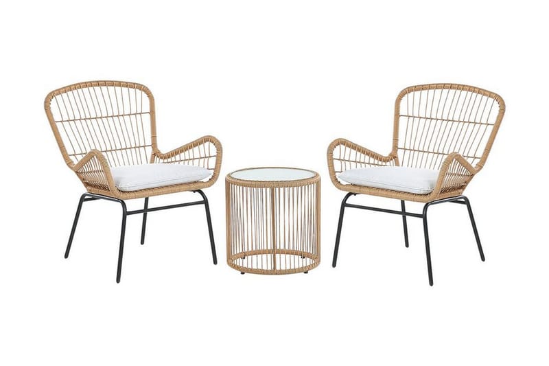 Svanninge Cafésett Rundt 69 cm + 2 Stoler - Brun/Lysegrå/Kunstrotting - Hagemøbler - Hagegruppe - Cafesett