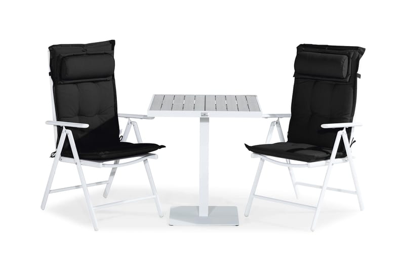 Tunis Cafésett 70x70 + 2 Maggie Posisjonsstol m Pute, Hvit/Grå/Svart