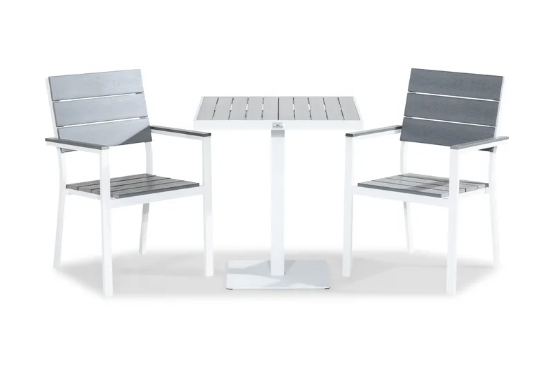 Tunis Cafésett 70x70 + 2 Stablestoler, Hvit/Grå