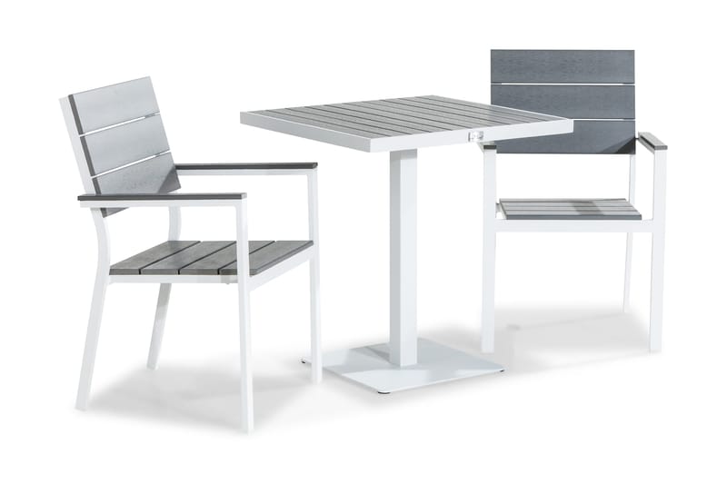 Tunis Cafésett 70x70 + 2 Stablestoler - Hvit/Grå - Hagemøbler - Balkong - Balkongmøbler - Balkonggrupper
