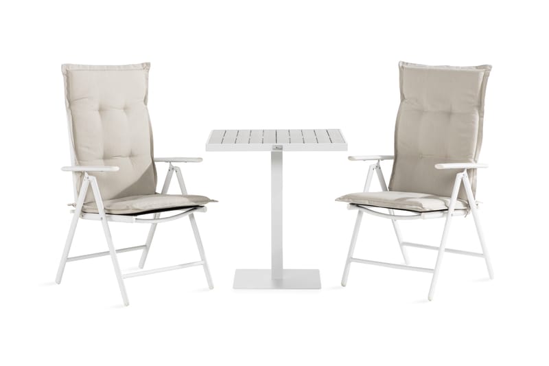Tunis Cafésett 70x70+2 Maggie Posisjonsstol +Pute - Hvit/Grå/Offwhite - Hagemøbler - Balkong - Balkongmøbler - Balkonggrupper