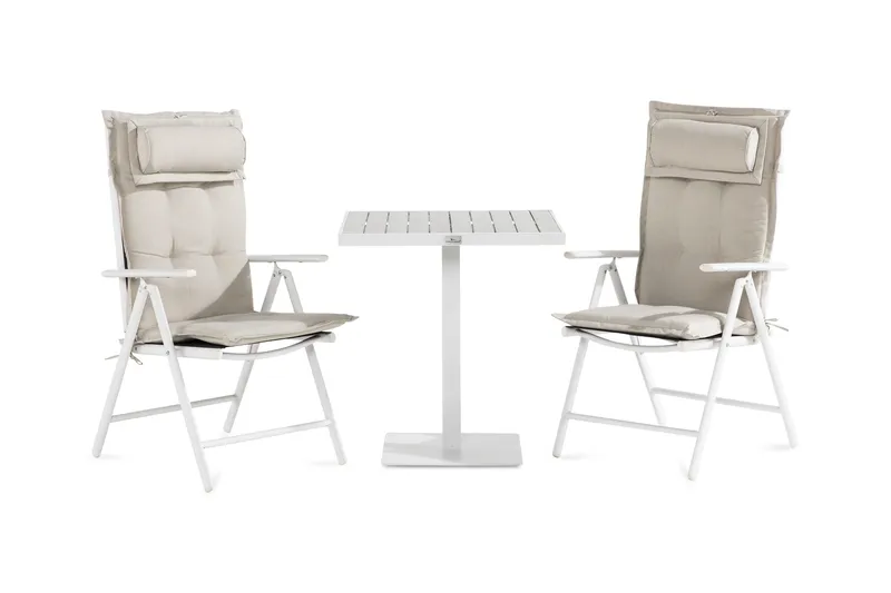 Tunis Cafésett 70x70+2 Maggie Posisjonsstol +Pute, Hvit/Grå/Offwhite