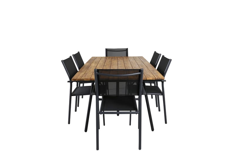 Chan Spisegruppe 200cm + 6 Santorini Karmstoler - Svart/brun - Hagemøbler - Hagegruppe - Spisegrupper hage