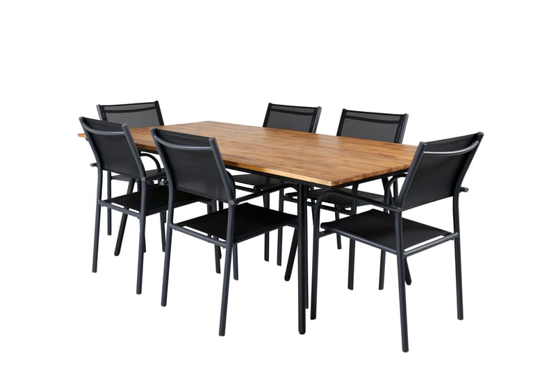 Chan Spisegruppe 200cm + 6 Santorini Karmstoler - Svart/brun - Hagemøbler - Hagegruppe - Spisegrupper hage