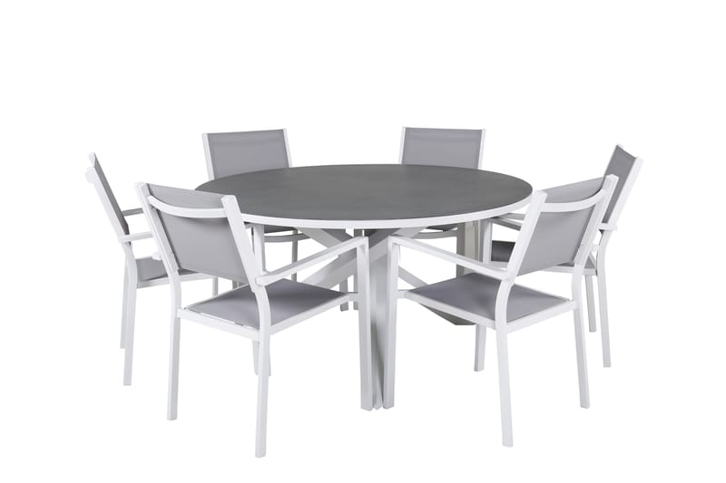 Copacabana Spisegruppe Rund Ø140cm + 6 Karmstoler Grå/Hvit - Venture Home - Hagemøbler - Hagegruppe - Spisegrupper hage