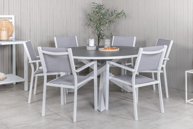 Copacabana Spisegruppe Rund Ø140cm + 6 Karmstoler Grå/Hvit - Venture Home - Hagemøbler - Hagegruppe - Spisegrupper hage