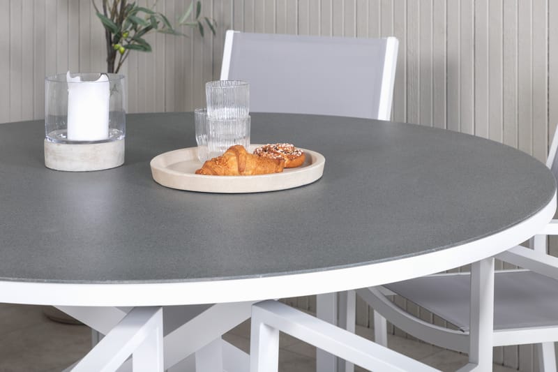 Copacabana Spisegruppe Rund Ø140cm + 6 Karmstoler Grå/Hvit - Venture Home - Hagemøbler - Hagegruppe - Spisegrupper hage
