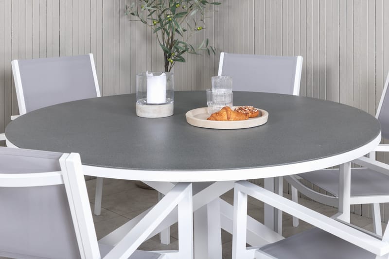 Copacabana Spisegruppe Rund Ø140cm + 6 Karmstoler Grå/Hvit - Venture Home - Hagemøbler - Hagegruppe - Spisegrupper hage