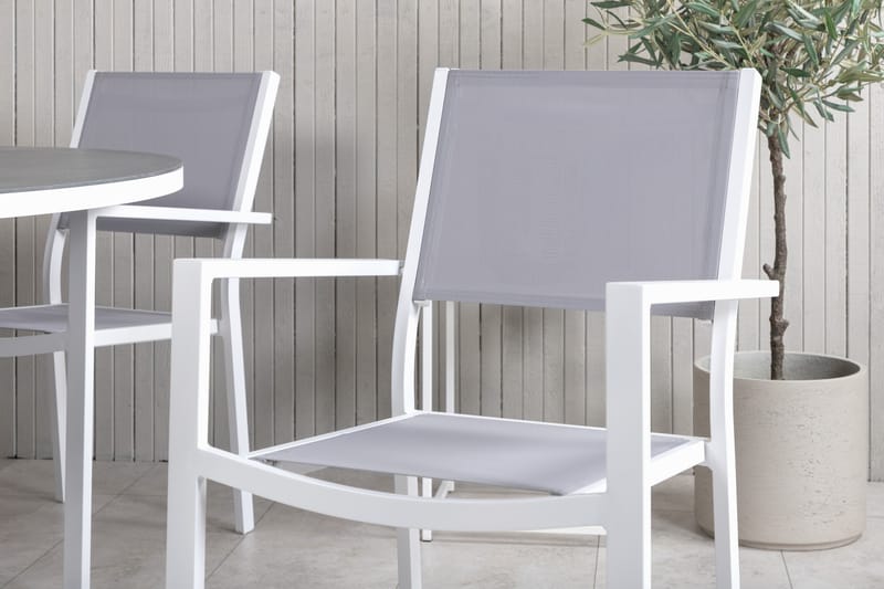 Copacabana Spisegruppe Rund Ø140cm + 6 Karmstoler Grå/Hvit - Venture Home - Hagemøbler - Hagegruppe - Spisegrupper hage