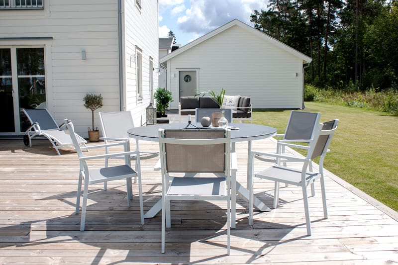 Copacabana Spisegruppe Rund Ø140cm + 6 Karmstoler Grå/Hvit - Venture Home - Hagemøbler - Hagegruppe - Spisegrupper hage