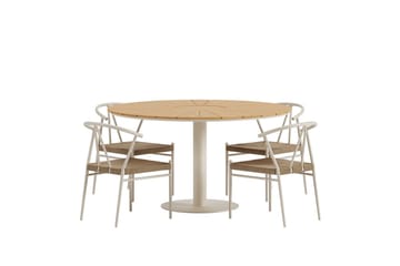 Croft Spisegruppe Rund 120 cm Utendørs med 4 Alfons Spisestoler - Beige - Hagemøbler - Hagegruppe - Spisegrupper hage