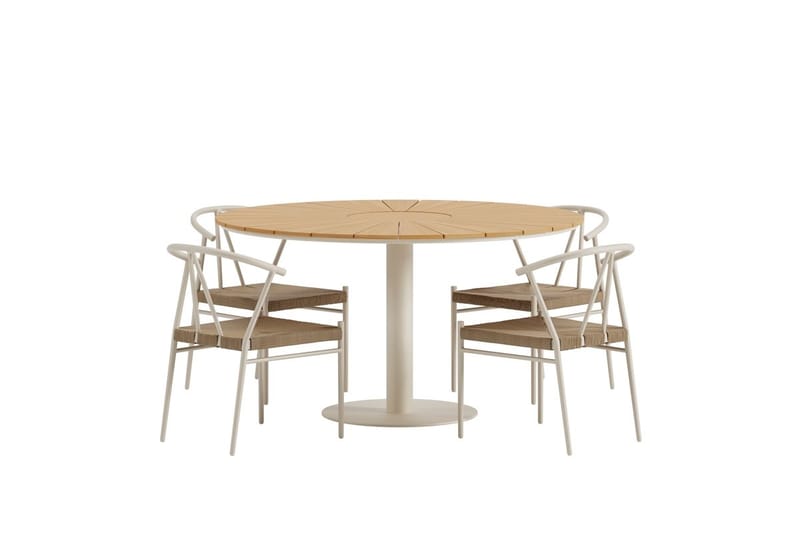Croft Spisegruppe Rund 120 cm Utendørs med 4 Alfons Spisestoler - Beige - Hagemøbler - Hagegruppe - Spisegrupper hage