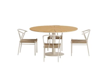 Croft Spisegruppe Rund 120 cm Utendørs med 4 Alfons Spisestoler - Beige - Hagemøbler - Hagegruppe - Spisegrupper hage