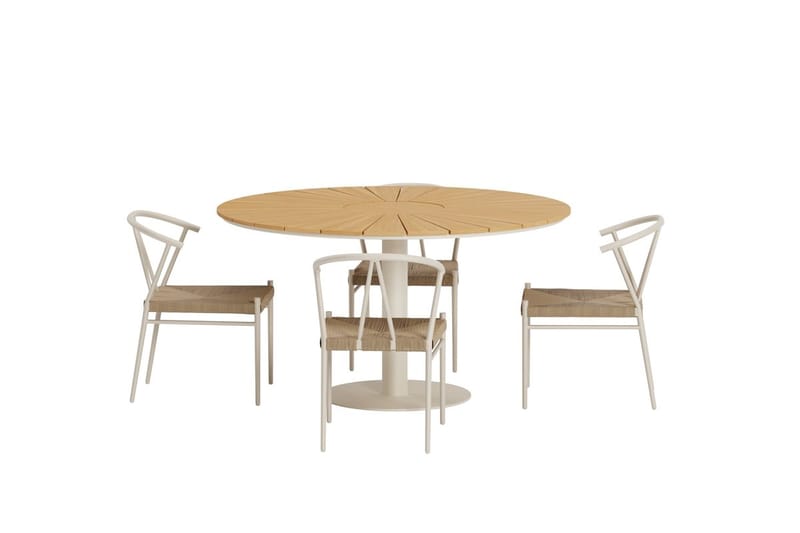 Croft Spisegruppe Rund 120 cm Utendørs med 4 Alfons Spisestoler - Beige - Hagemøbler - Hagegruppe - Spisegrupper hage