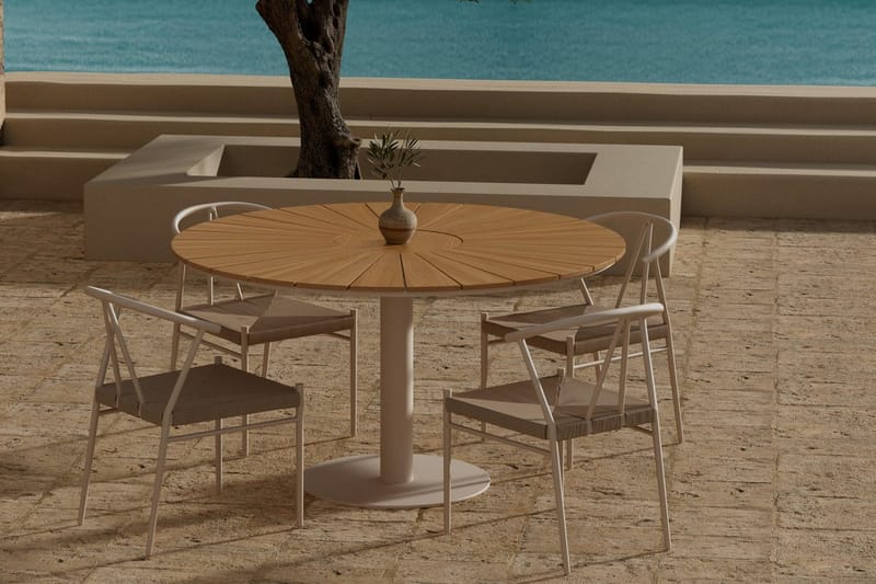 Croft Spisegruppe Rund 120 cm Utendørs med 4 Alfons Spisestoler - Beige - Hagemøbler - Hagegruppe - Spisegrupper hage