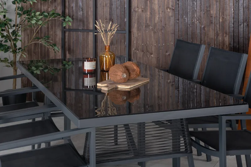 Dallas Spisegruppe cm Rektangulær med 6 Copacabana Stoler - Svart - Hagemøbler - Hagegruppe - Spisegrupper hage